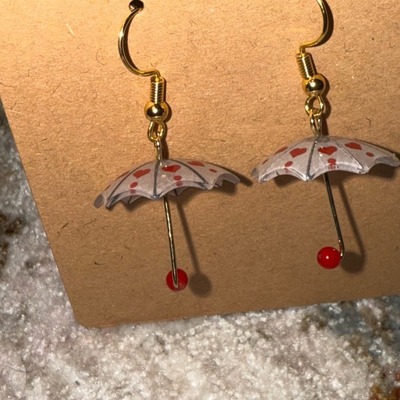 Handcrafted Rainy Day Heart Umbrella Earrings - Picture 5 of 5
